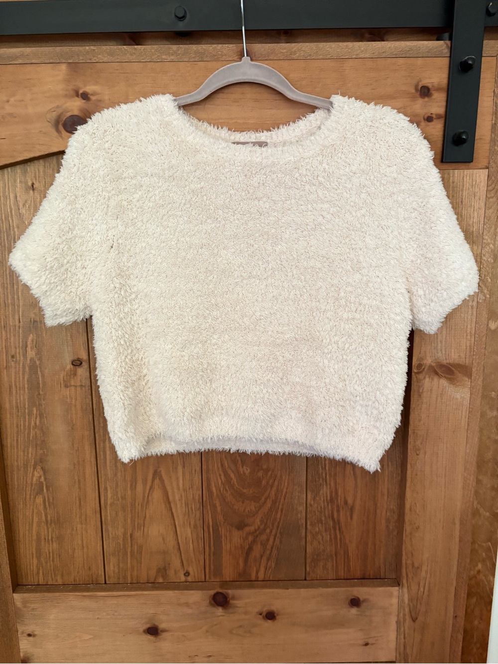 H&M Cozy Cream Fuzzy Short Sleeve Top